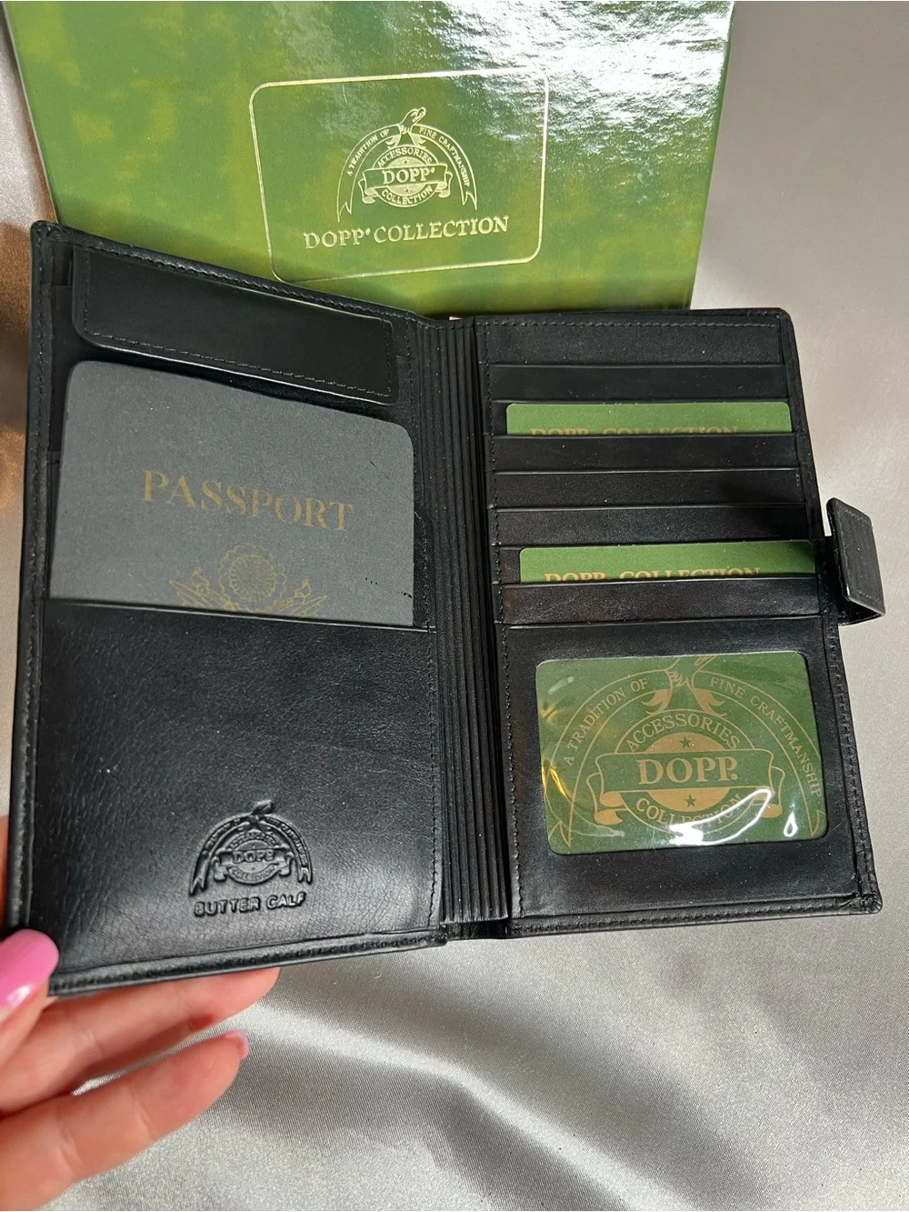 Vintage DOPPLER Collection Black leather Passport Travel Wallet Organizer-NIB